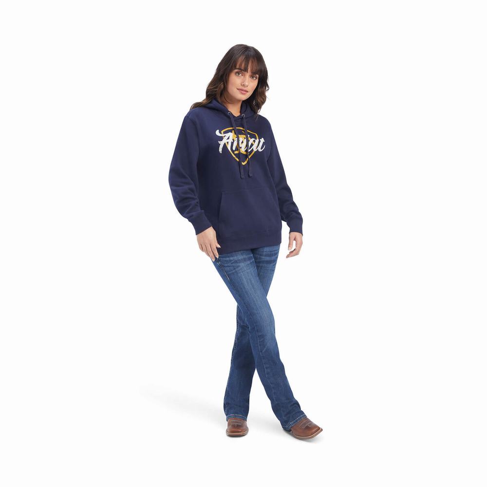 Hoodies Ariat REAL Shield Logo Donna Blu Marino | IT841ZPEC