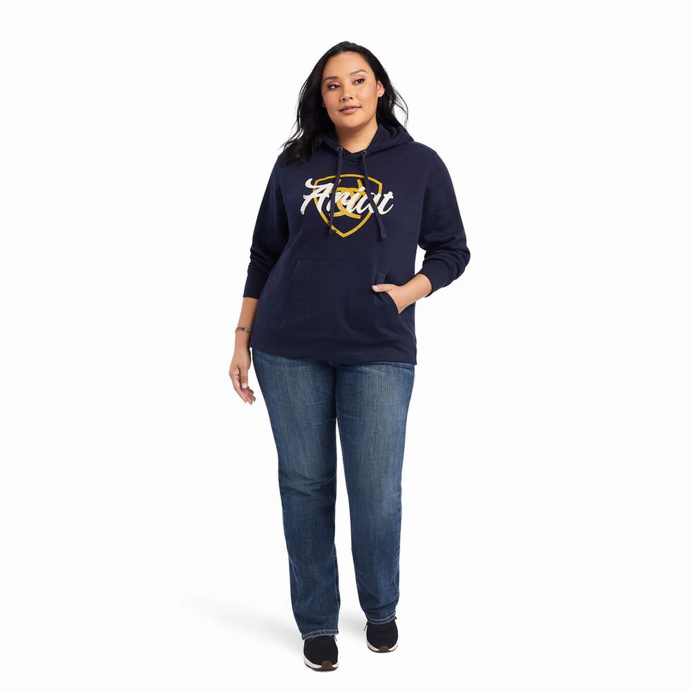 Hoodies Ariat REAL Shield Logo Donna Blu Marino | IT841ZPEC