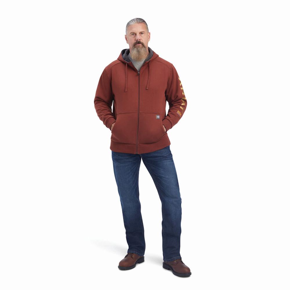 Hoodies Ariat Rebar All-Weather Full Zip Uomo Rosa Oro | IT648UWDY