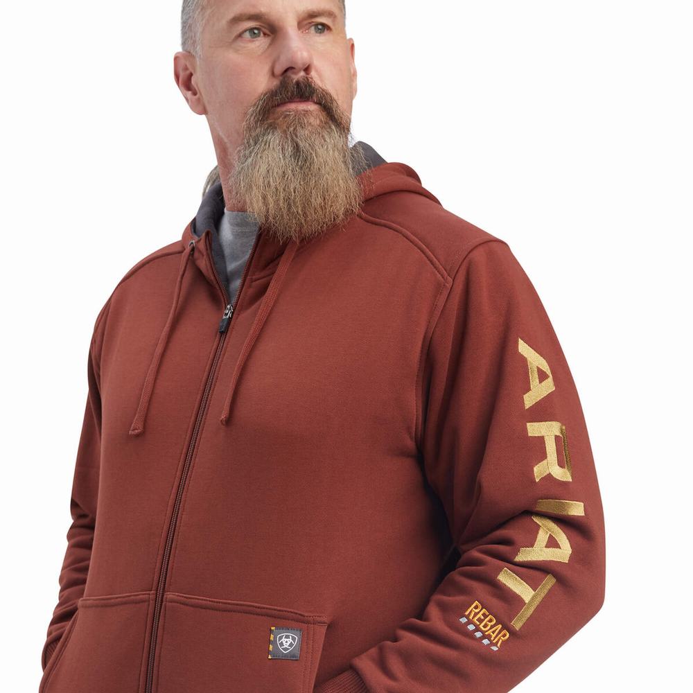 Hoodies Ariat Rebar All-Weather Full Zip Uomo Rosa Oro | IT648UWDY