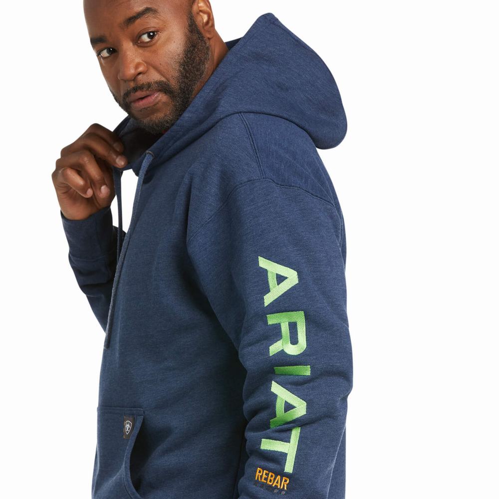 Hoodies Ariat Rebar Grafica Uomo Blu Marino Verdi Chiaro | IT904KNBD