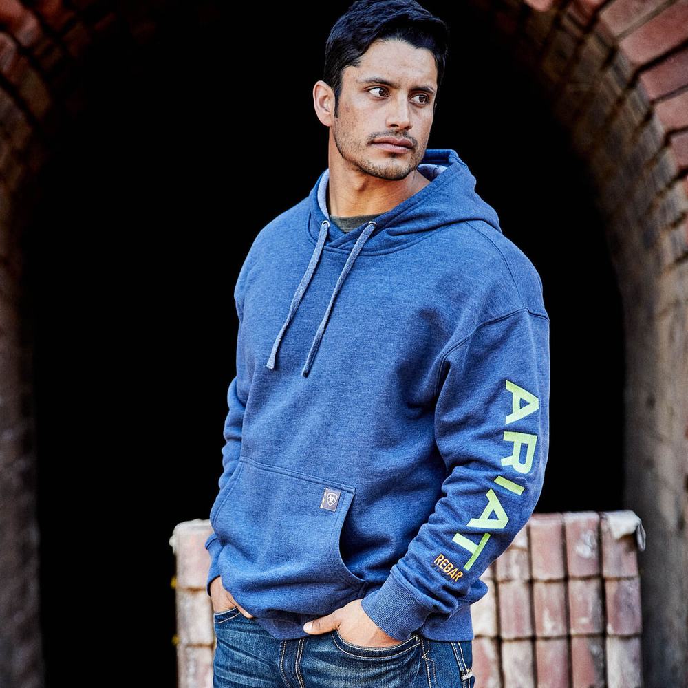 Hoodies Ariat Rebar Grafica Uomo Blu Marino Verdi Chiaro | IT904KNBD