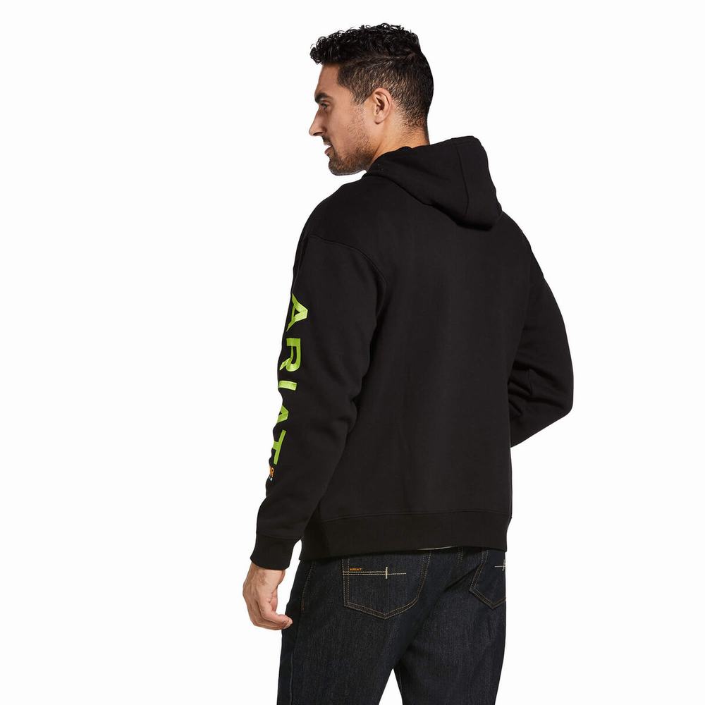 Hoodies Ariat Rebar Grafica Uomo Nere Verdi Chiaro | IT210IKDJ