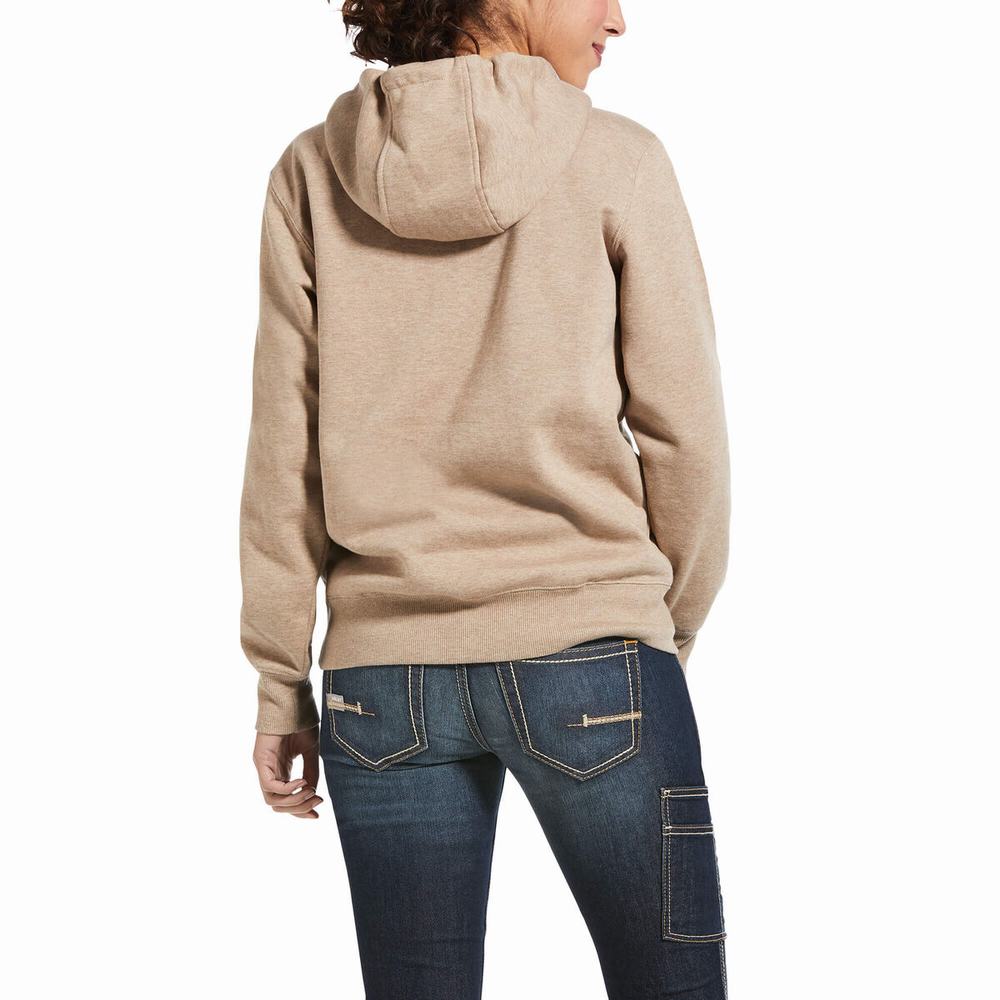 Hoodies Ariat Rebar Skill Set 1/2 Zip Donna Beige Scuro | IT298SVZP