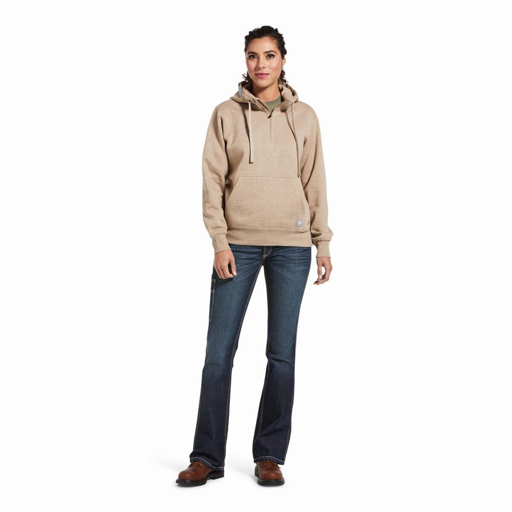 Hoodies Ariat Rebar Skill Set 1/2 Zip Donna Beige Scuro | IT298SVZP