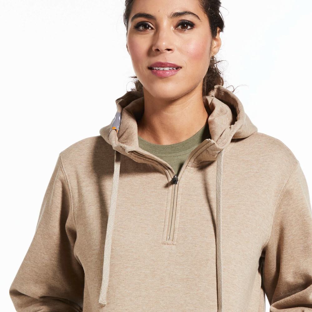 Hoodies Ariat Rebar Skill Set 1/2 Zip Donna Beige Scuro | IT298SVZP