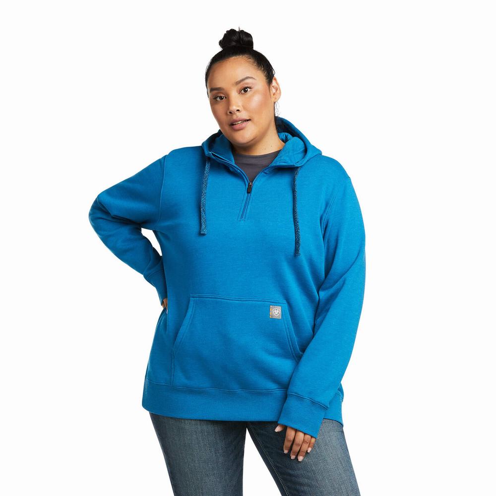 Hoodies Ariat Rebar Skill Set 1/2 Zip Donna Blu | IT852IZFE