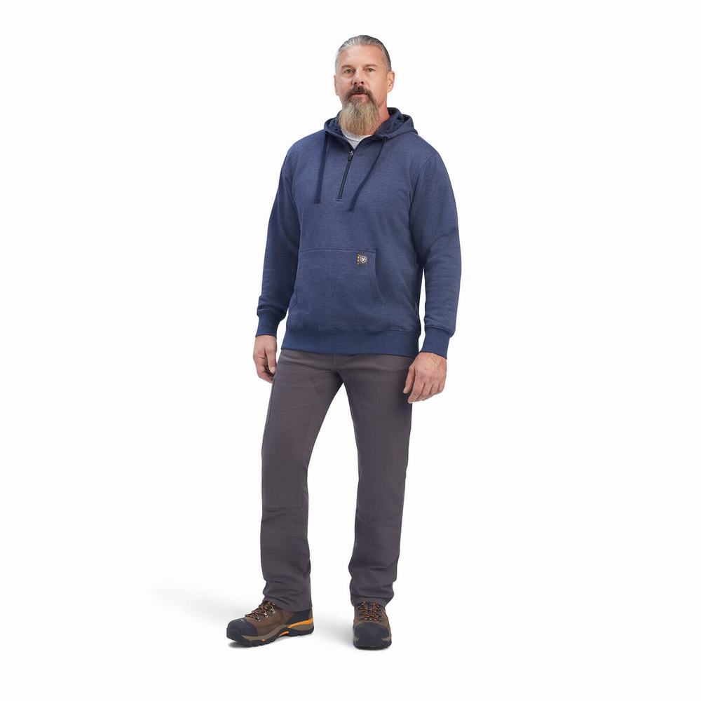 Hoodies Ariat Rebar Workman 1/4 Zip Uomo Blu Marino | IT249SDCE