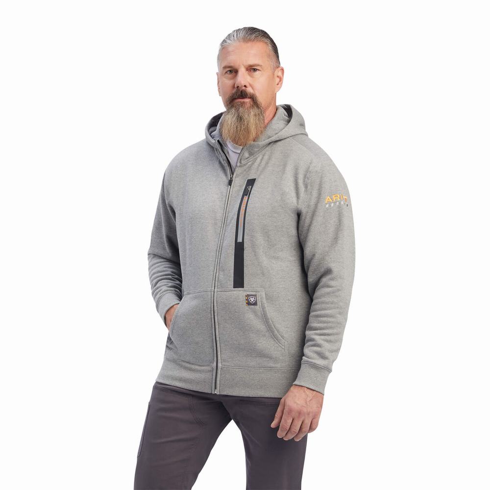 Hoodies Ariat Rebar Workman Full Zip Uomo Grigie | IT296NEZJ