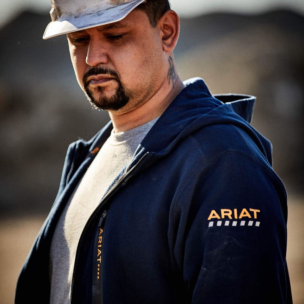 Hoodies Ariat Rebar Workman Full Zip Uomo Blu Marino | IT581DPNL