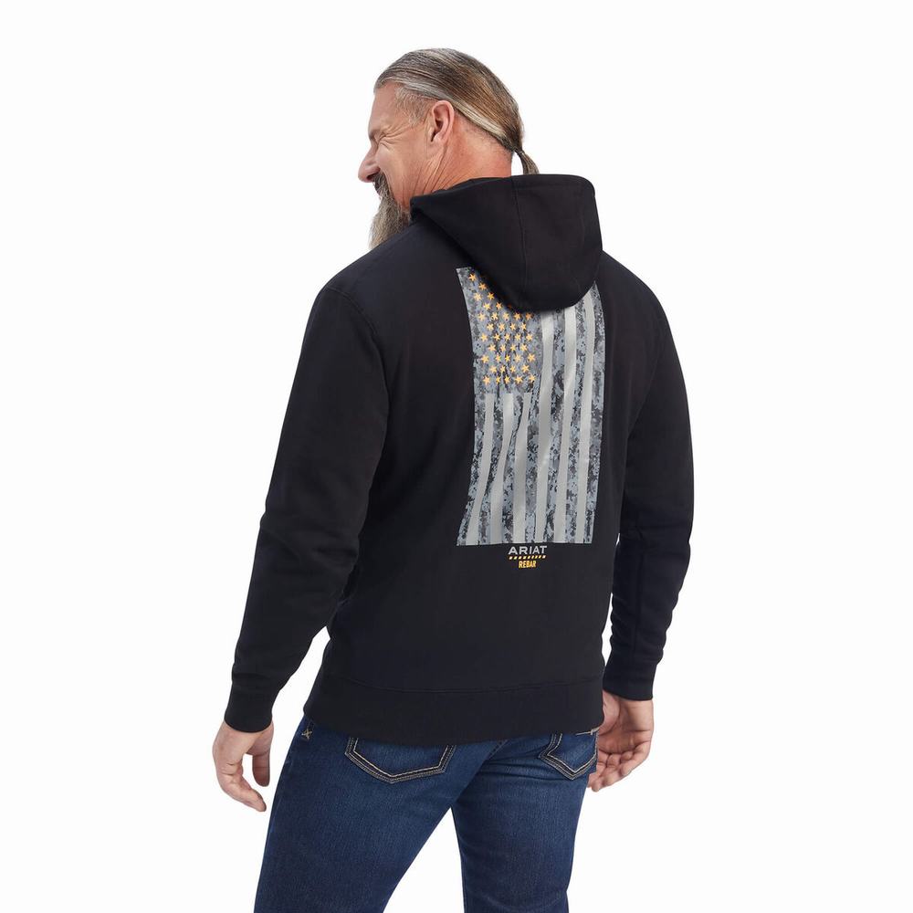 Hoodies Ariat Rebar Workman Reflective Flag Full Zip Uomo Nere | IT134PXKS