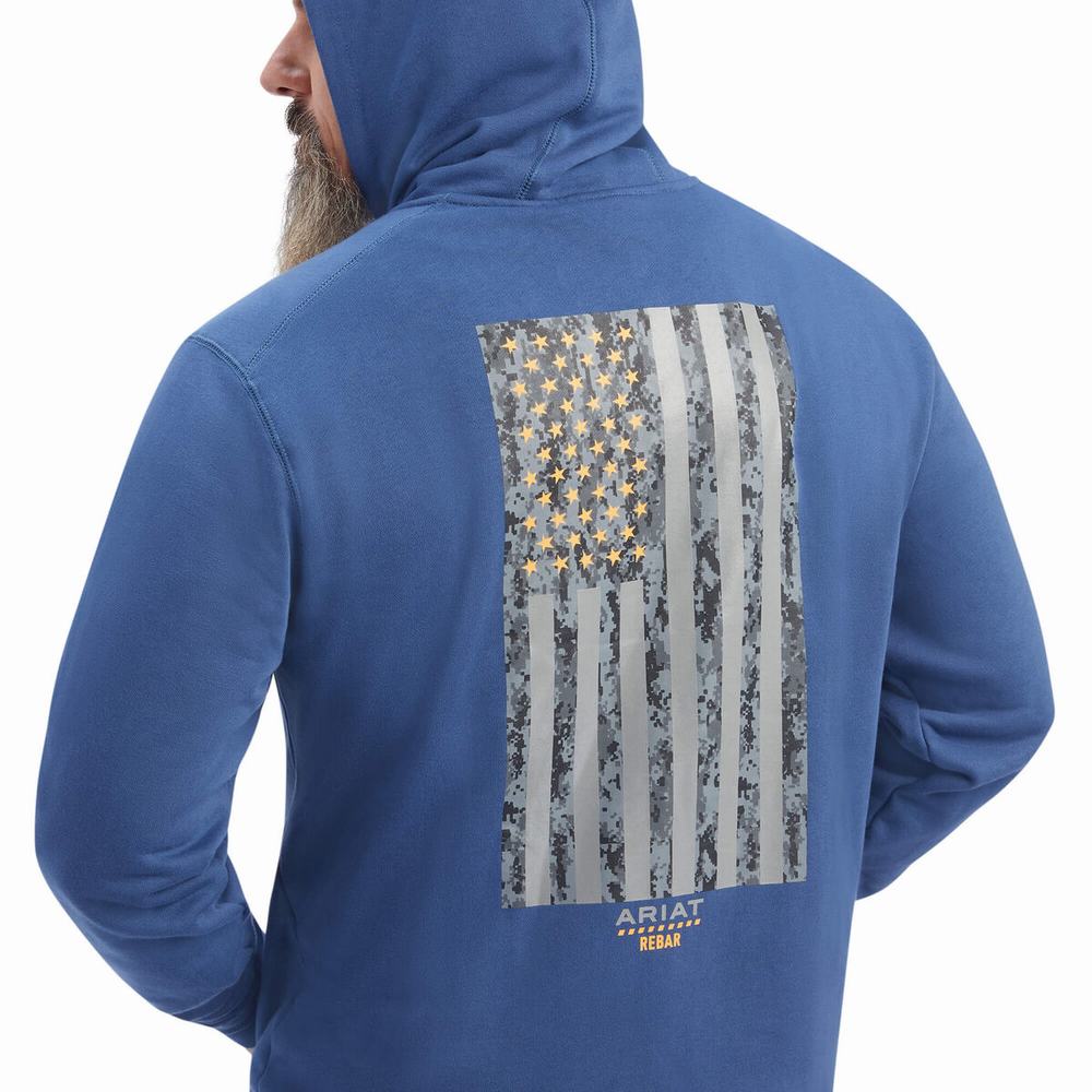 Hoodies Ariat Rebar Workman Reflective Flag Full Zip Uomo Blu Marino | IT261GVRP