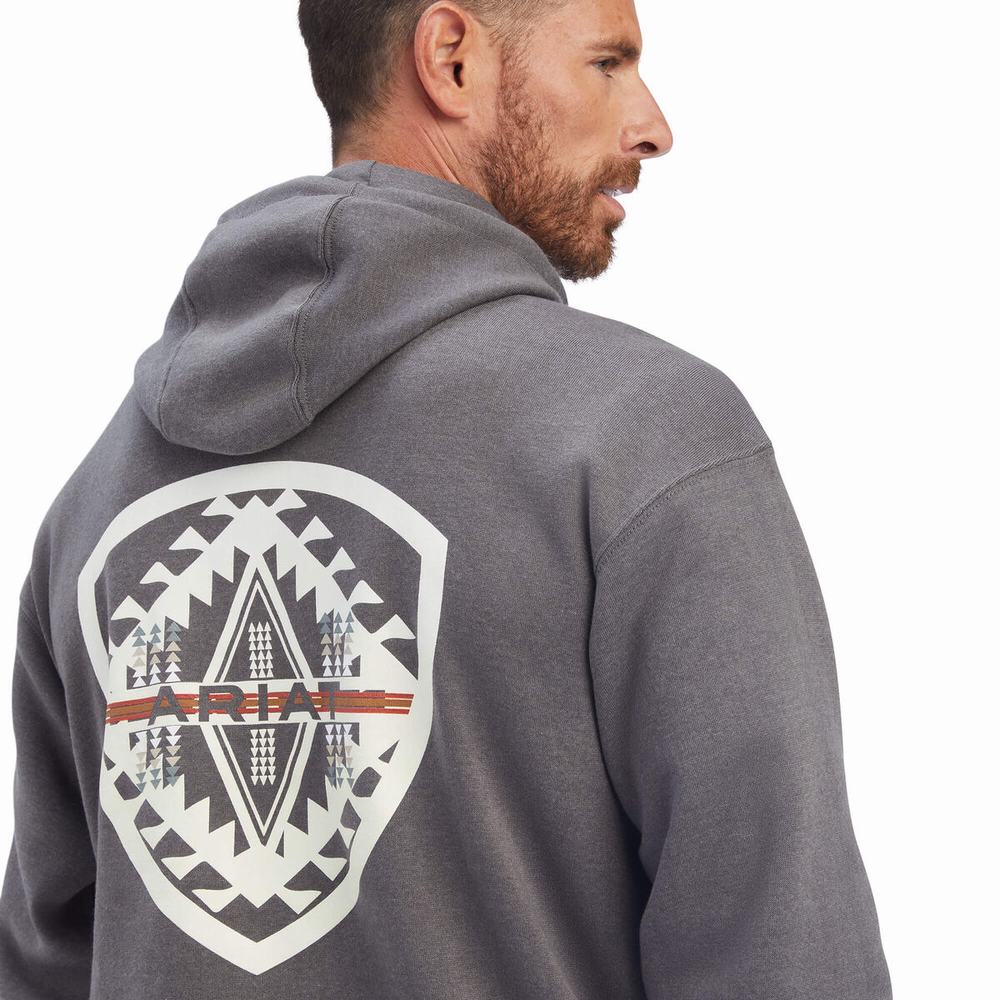 Hoodies Ariat Southwest Shield Uomo Grigie | IT457TPCL