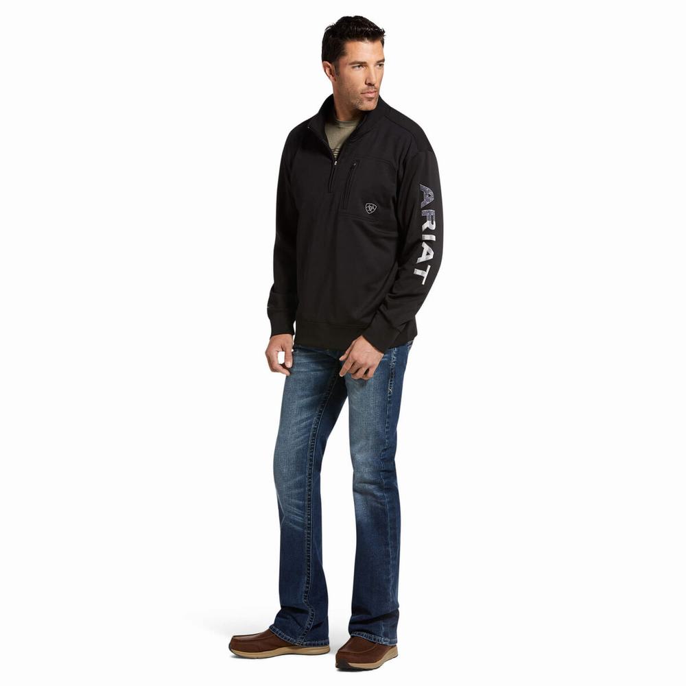 Hoodies Ariat Team Logo 1/4 Zip Uomo Nere | IT034HFSV