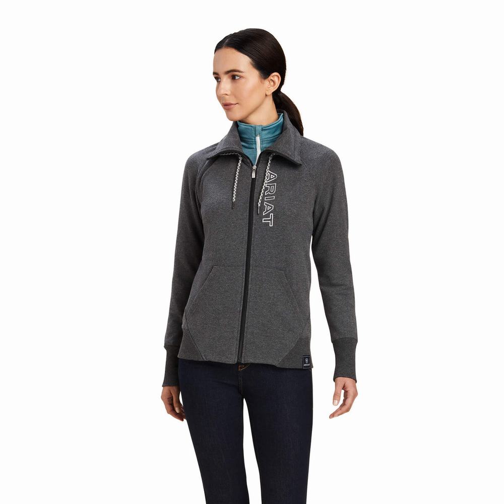 Hoodies Ariat Team Logo Full Zip Donna Grigie | IT439JZQG