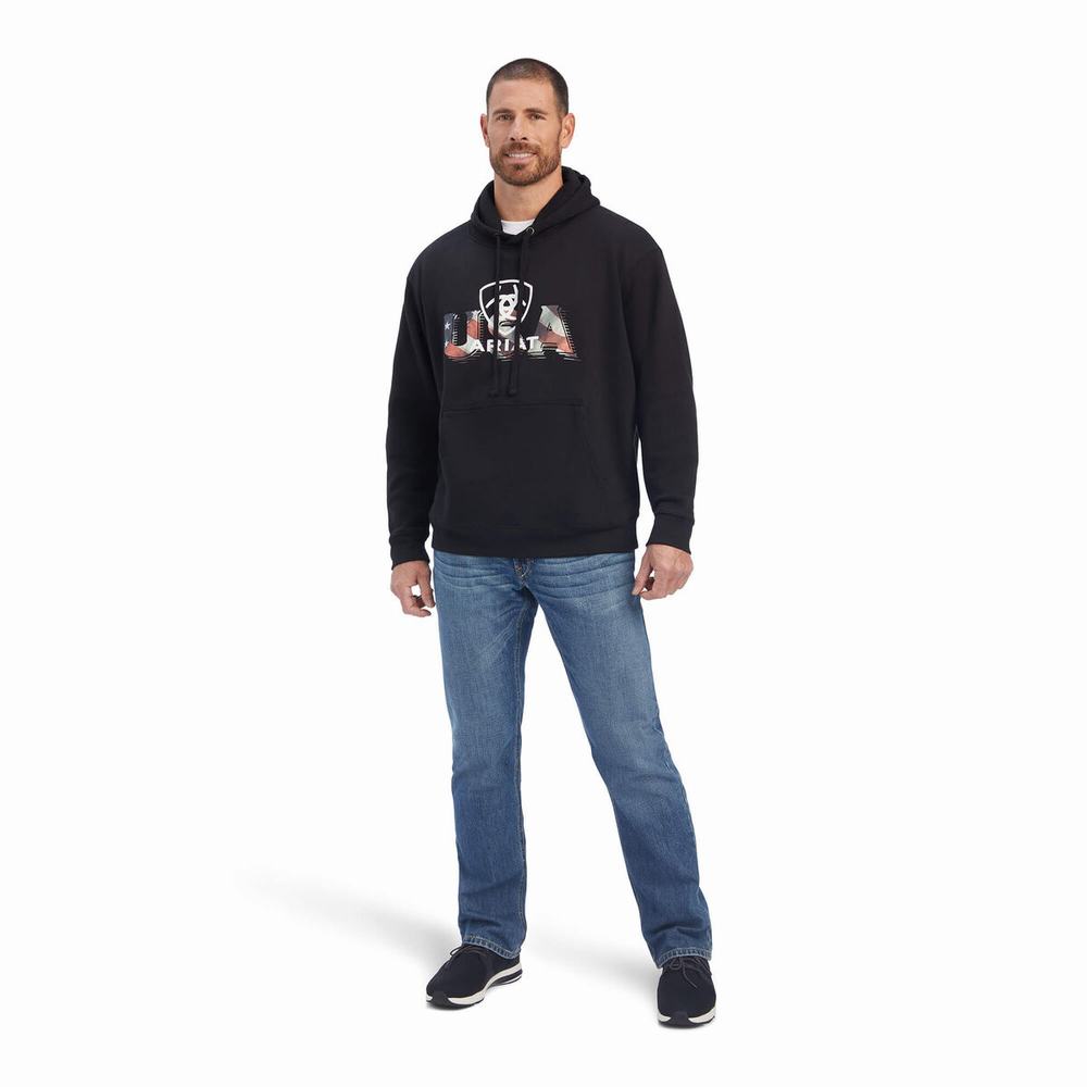 Hoodies Ariat USA Proud Uomo Nere | IT928ROWF