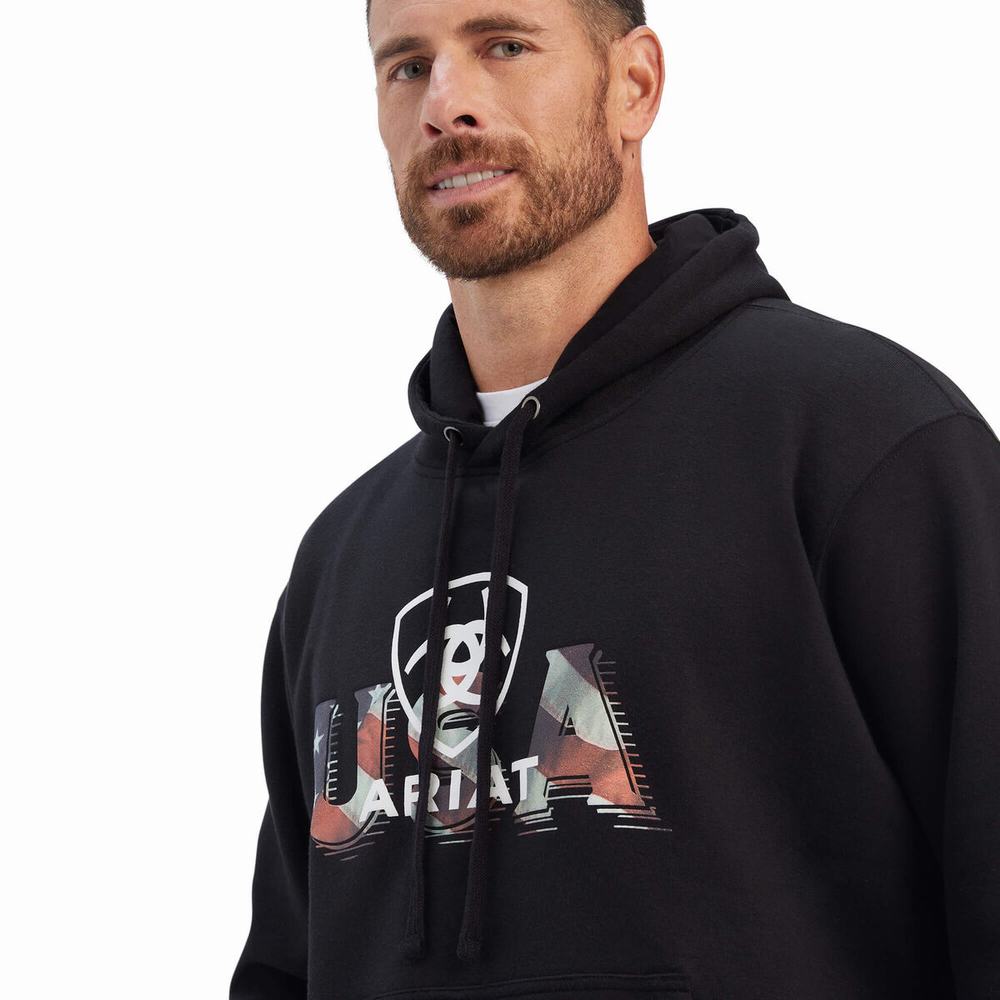 Hoodies Ariat USA Proud Uomo Nere | IT928ROWF