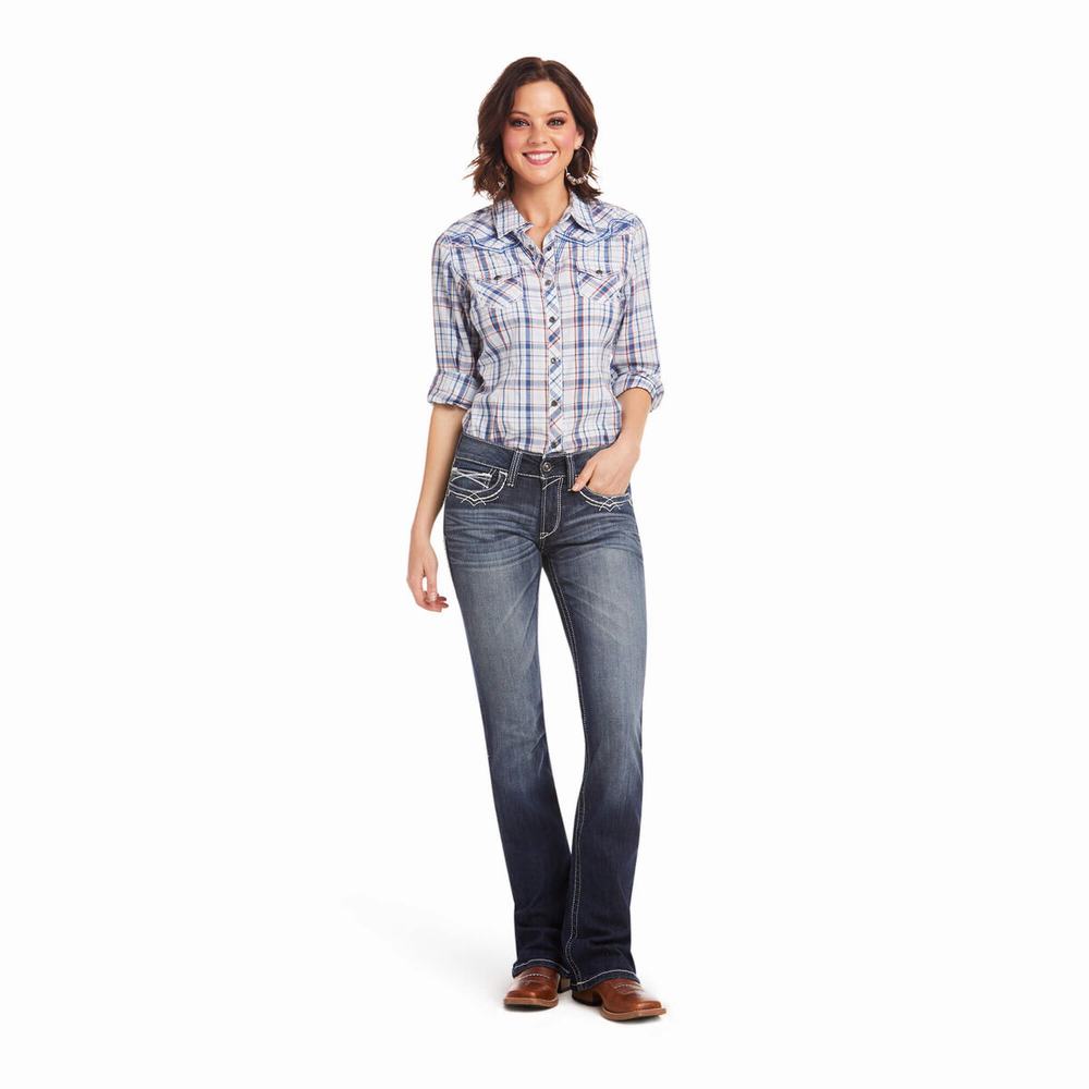 Jeans Skinny Ariat R.E.A.L. Mid Rise Stretch Entwined Cut Donna Blu | IT765MJVT