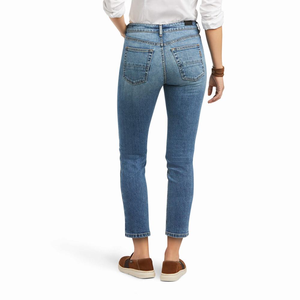 Jeans Straight Ariat Premium High Rise Crop Donna Blu | IT491XSYG