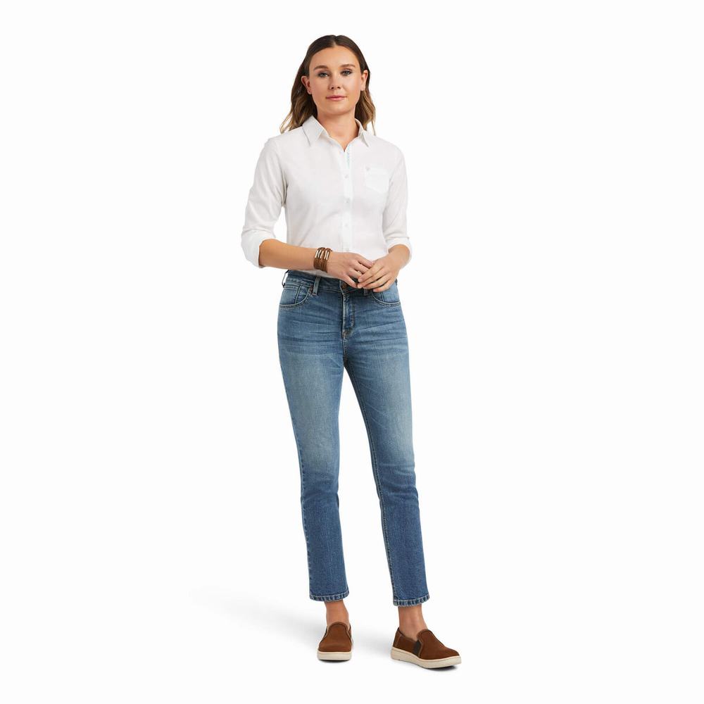 Jeans Straight Ariat Premium High Rise Crop Donna Blu | IT491XSYG