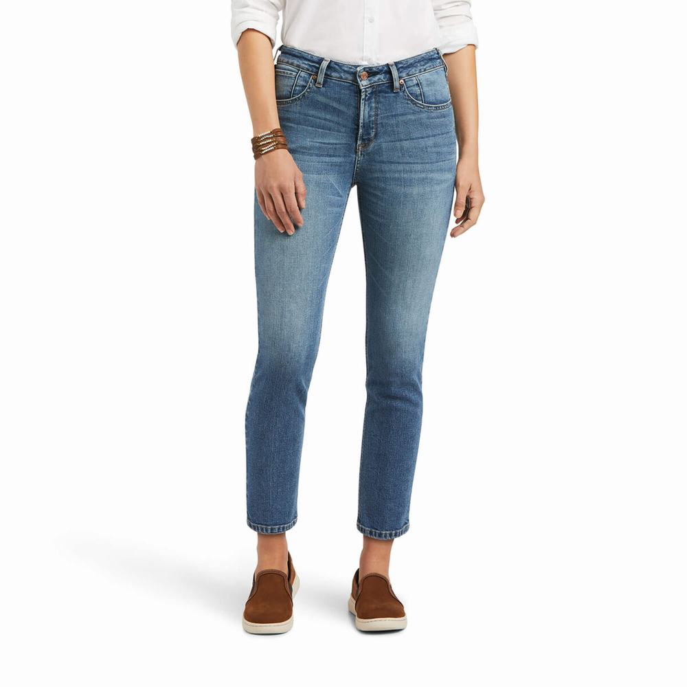 Jeans Straight Ariat Premium High Rise Crop Donna Blu | IT491XSYG