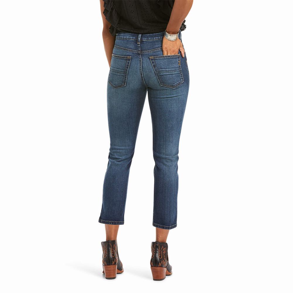 Jeans Straight Ariat Premium High Rise Crop Donna Blu Lavaggio | IT836UFYK