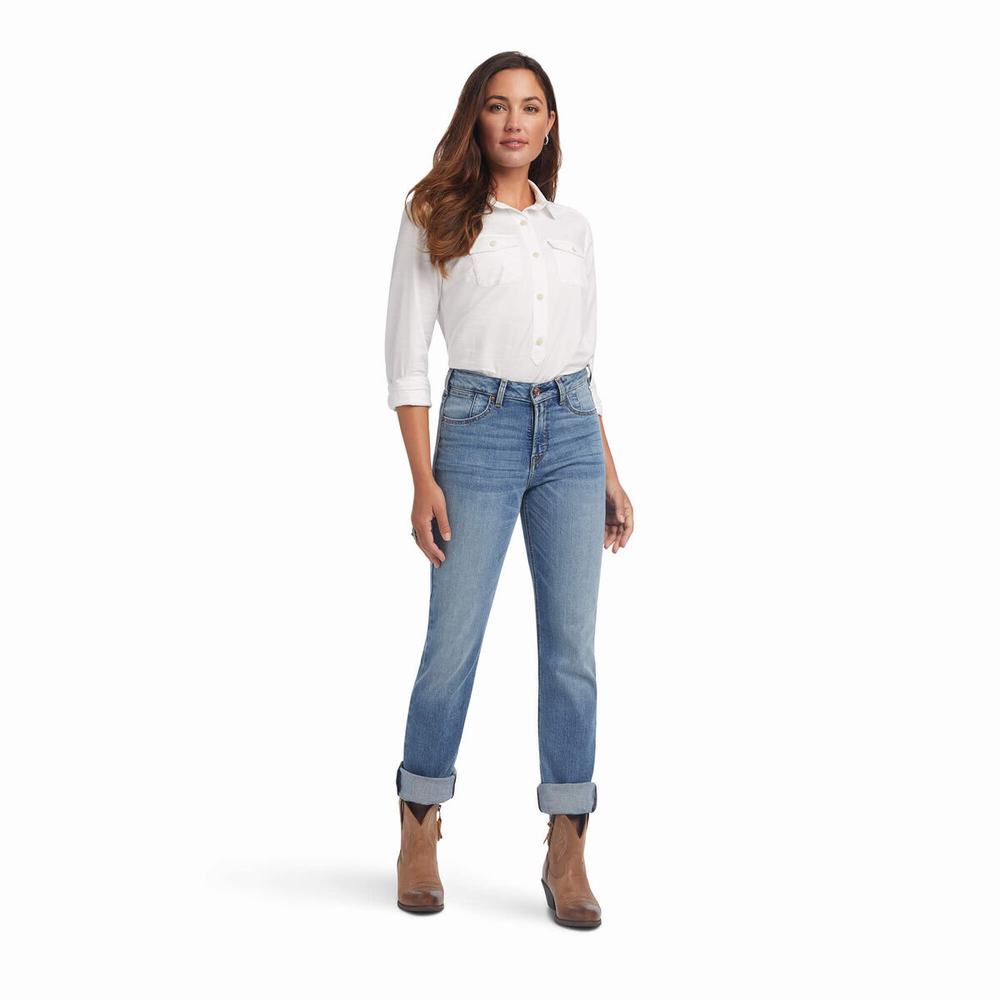 Jeans Straight Ariat Premium High Rise Stretch Donna Blu | IT957LIGT