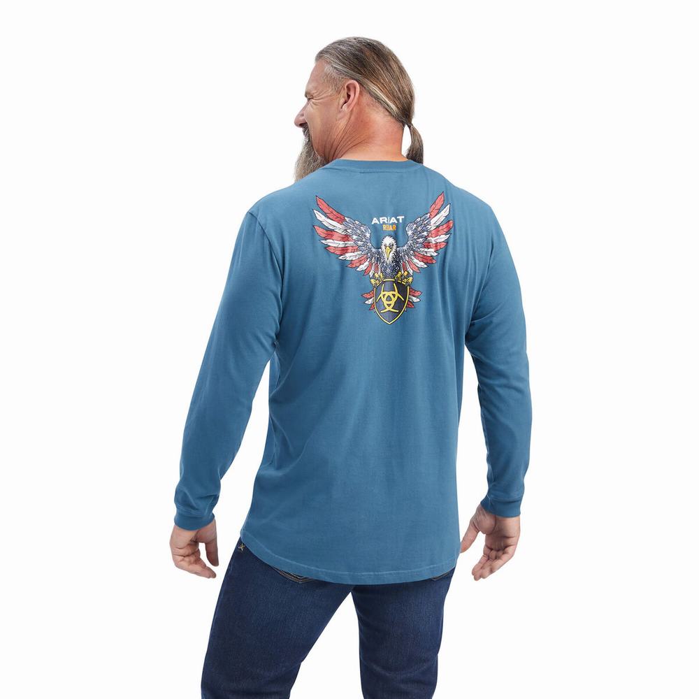 Magliette Ariat Rebar Cotone Strong American Raptor Uomo Verde Acqua | IT926AZRM