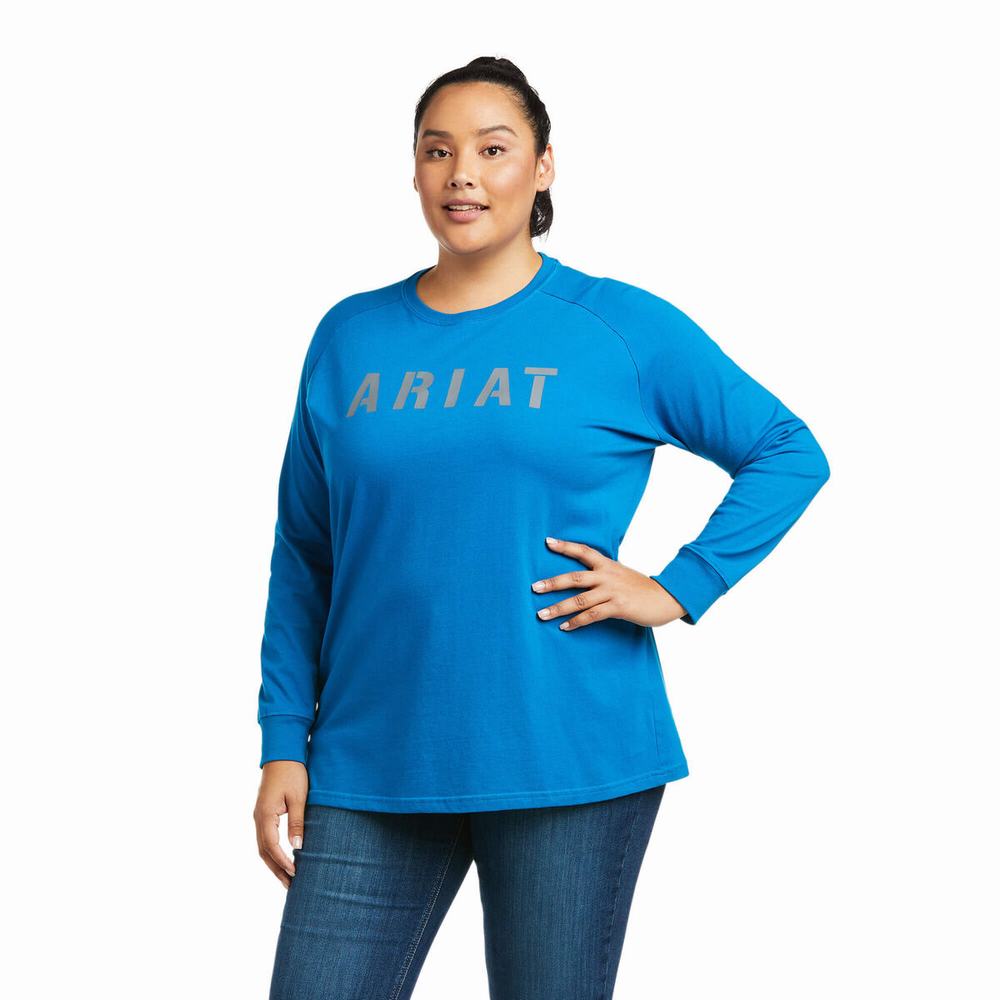 Magliette Ariat Rebar CottonStrong Block Donna Blu | IT415UEVK