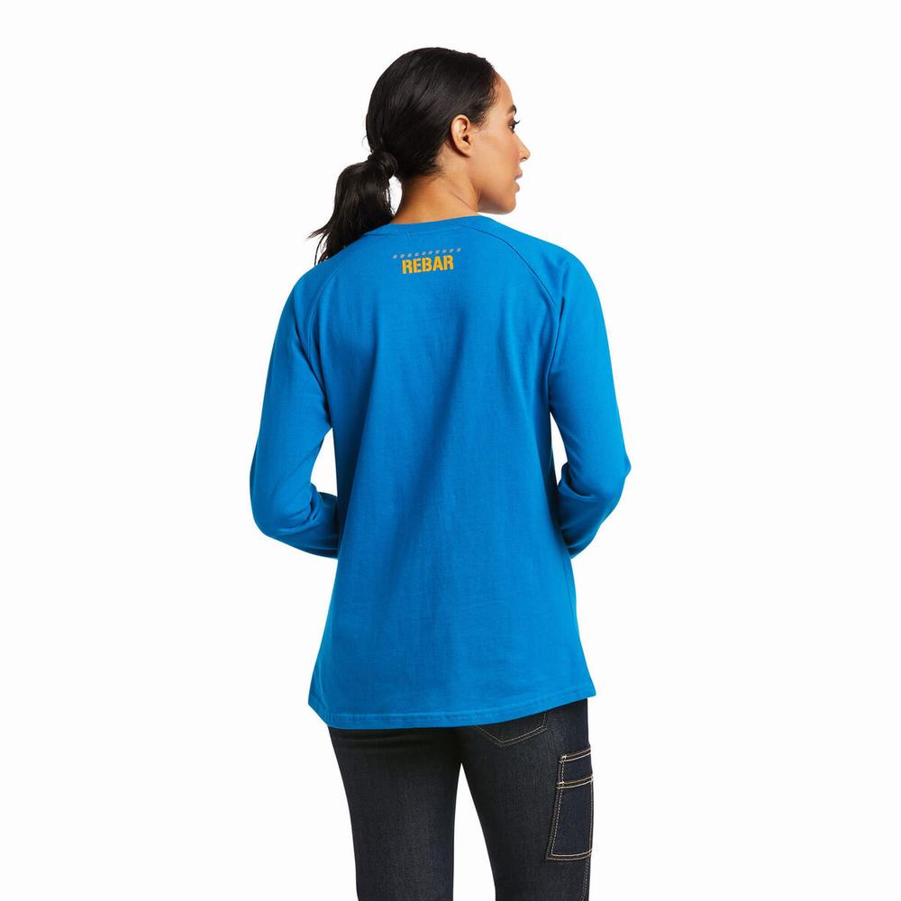 Magliette Ariat Rebar CottonStrong Block Donna Blu | IT415UEVK