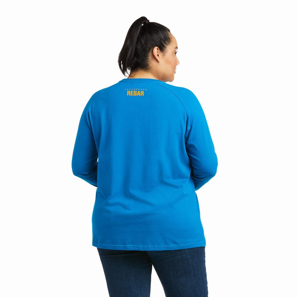 Magliette Ariat Rebar CottonStrong Block Donna Blu | IT415UEVK