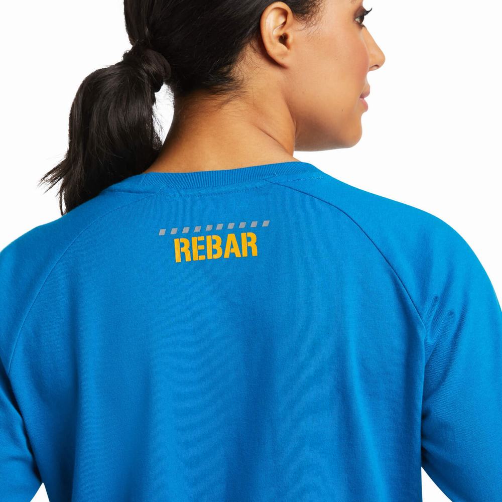 Magliette Ariat Rebar CottonStrong Block Donna Blu | IT415UEVK