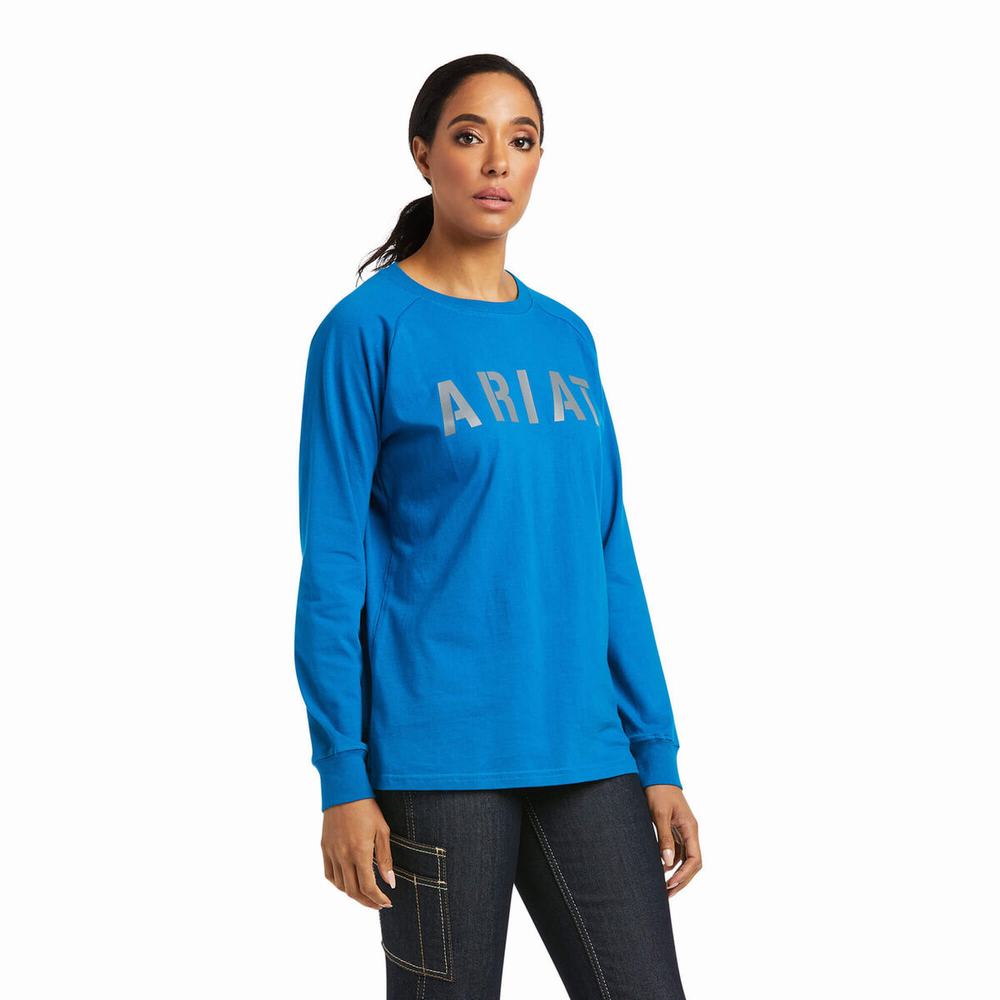 Magliette Ariat Rebar CottonStrong Block Donna Blu | IT415UEVK