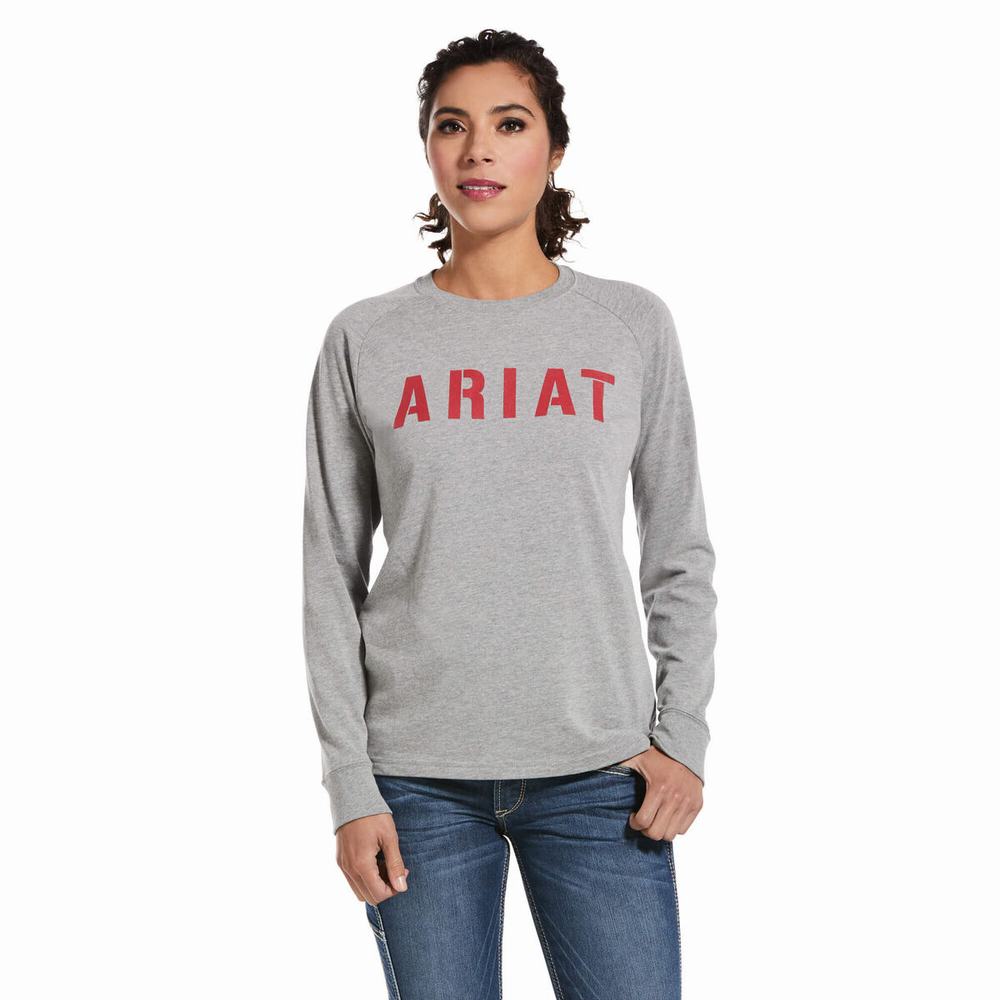 Magliette Ariat Rebar CottonStrong Block Donna Grigie | IT736AICJ