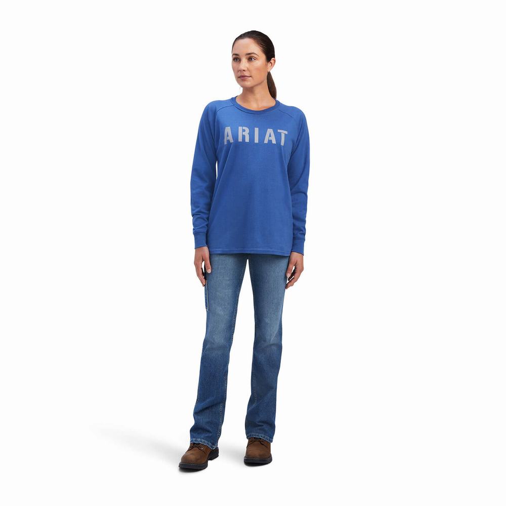 Magliette Ariat Rebar CottonStrong Block Donna Blu Marino | IT842OCMQ