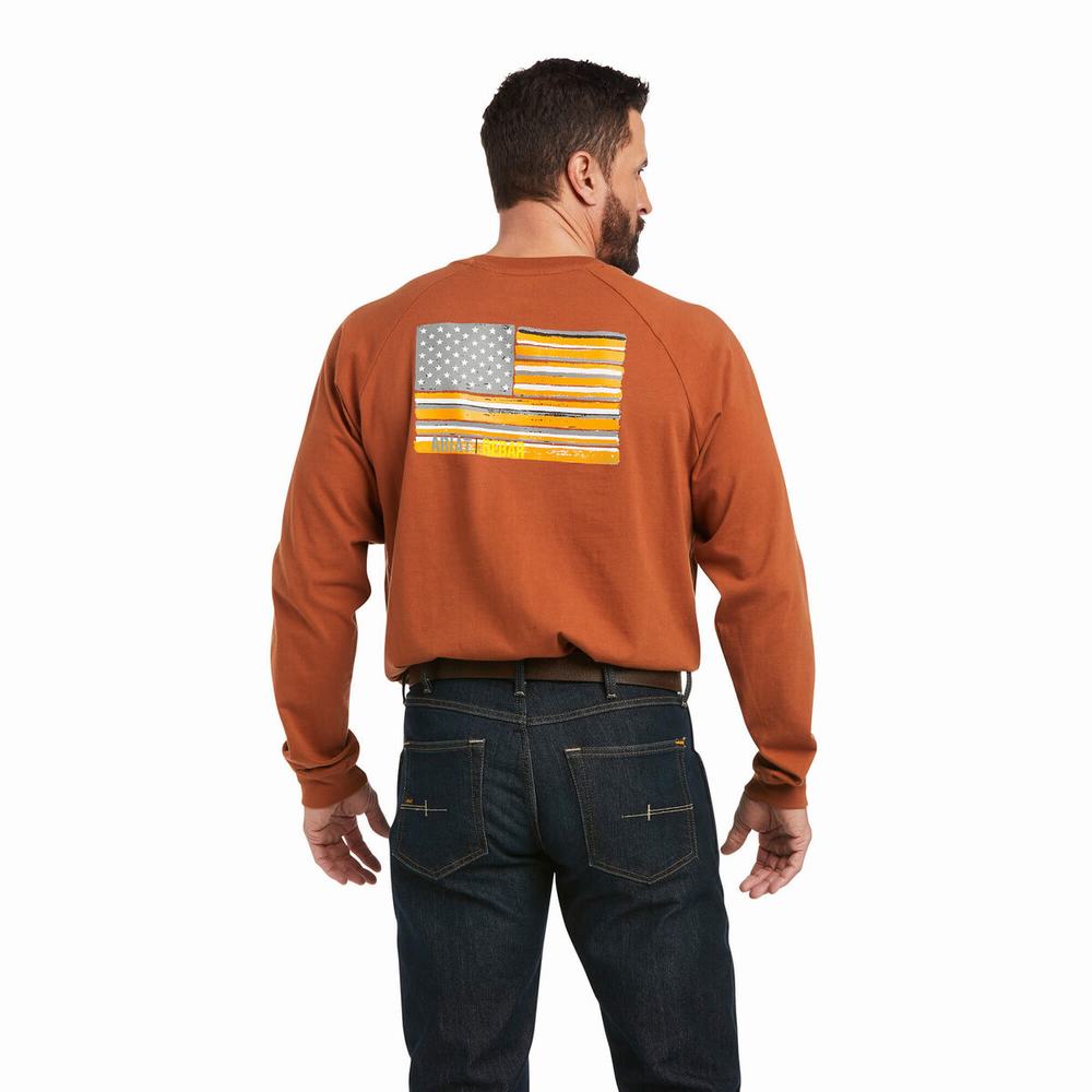 Magliette Ariat Rebar CottonStrong Brand Flag Uomo Rame | IT129DXRP