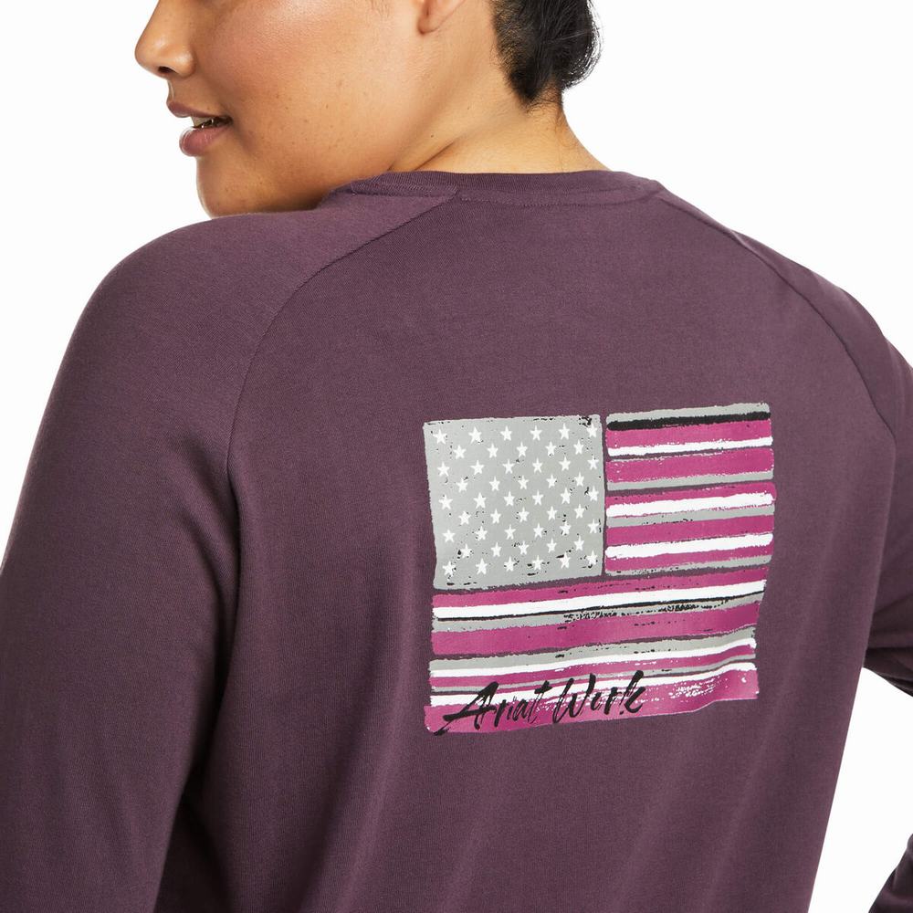 Magliette Ariat Rebar CottonStrong Brand Flag Donna Viola | IT314EBNI