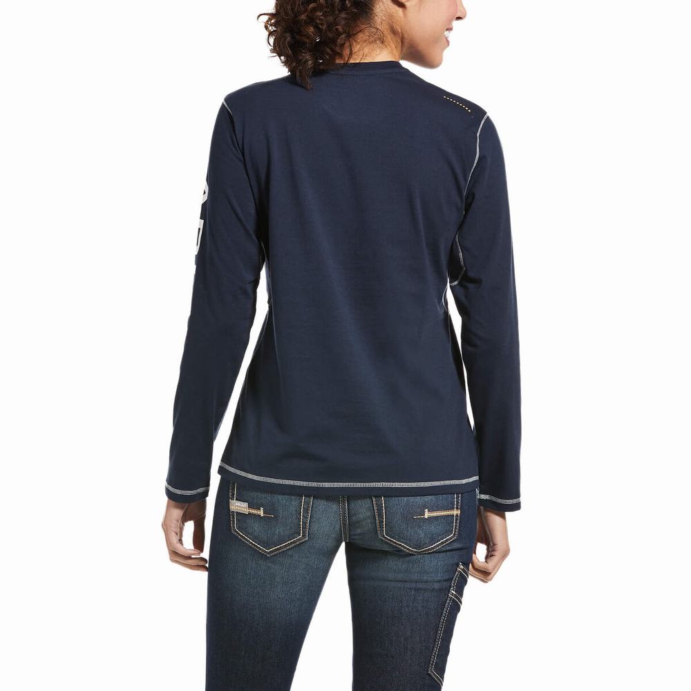 Magliette Ariat Rebar Workman Logo Donna Blu Marino | IT503CRPK