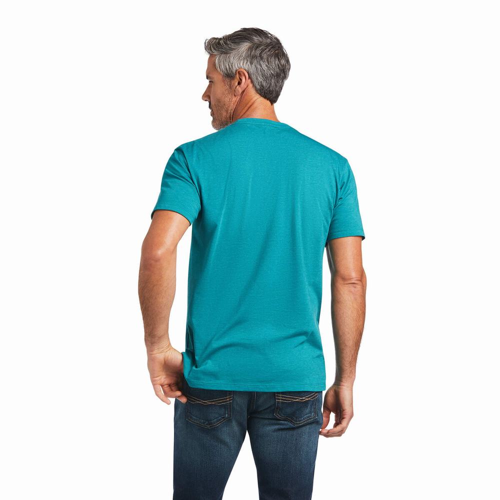 Magliette Polo Ariat Blends Uomo Verde Acqua Scuro | IT028SWBM