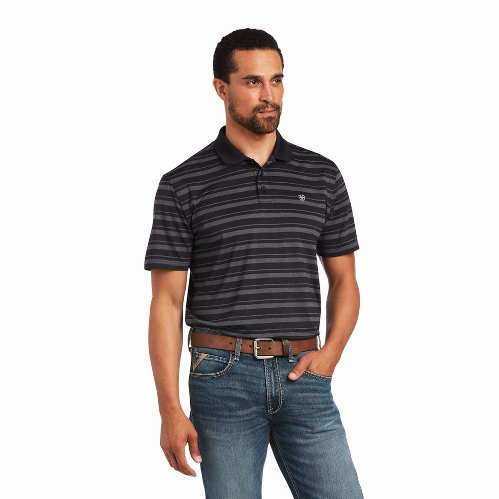 Magliette Polo Ariat Ombre Stripe Ftd Uomo Nere | IT028MUYO