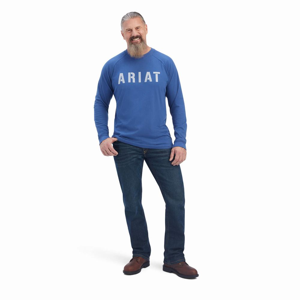 Magliette Polo Ariat Rebar CottonStrong Block Uomo Blu | IT061CWDG