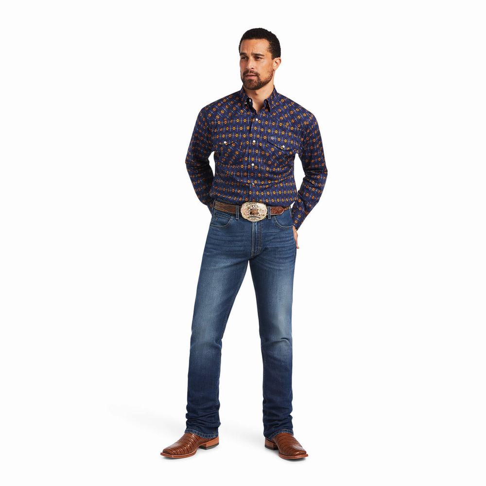 Magliette Polo Ariat Relentless Steeled Stretch Classiche Fit Snap Uomo Blu Marino | IT685KOUC