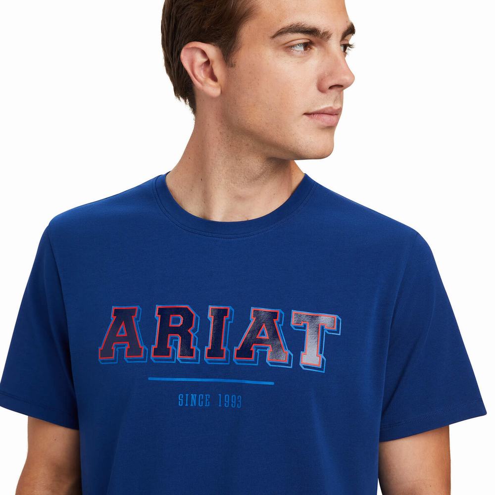 Magliette Polo Ariat Varsity Uomo Blu | IT134POYX