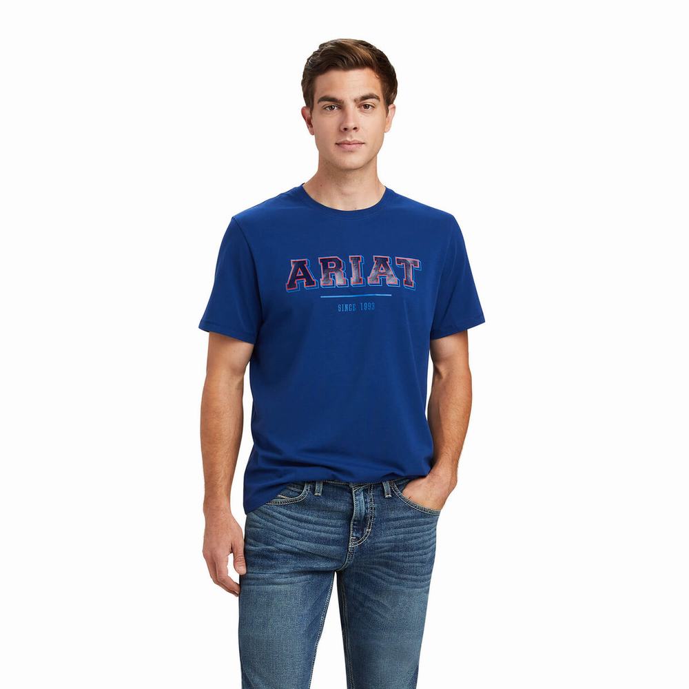 Magliette Polo Ariat Varsity Uomo Blu | IT134POYX