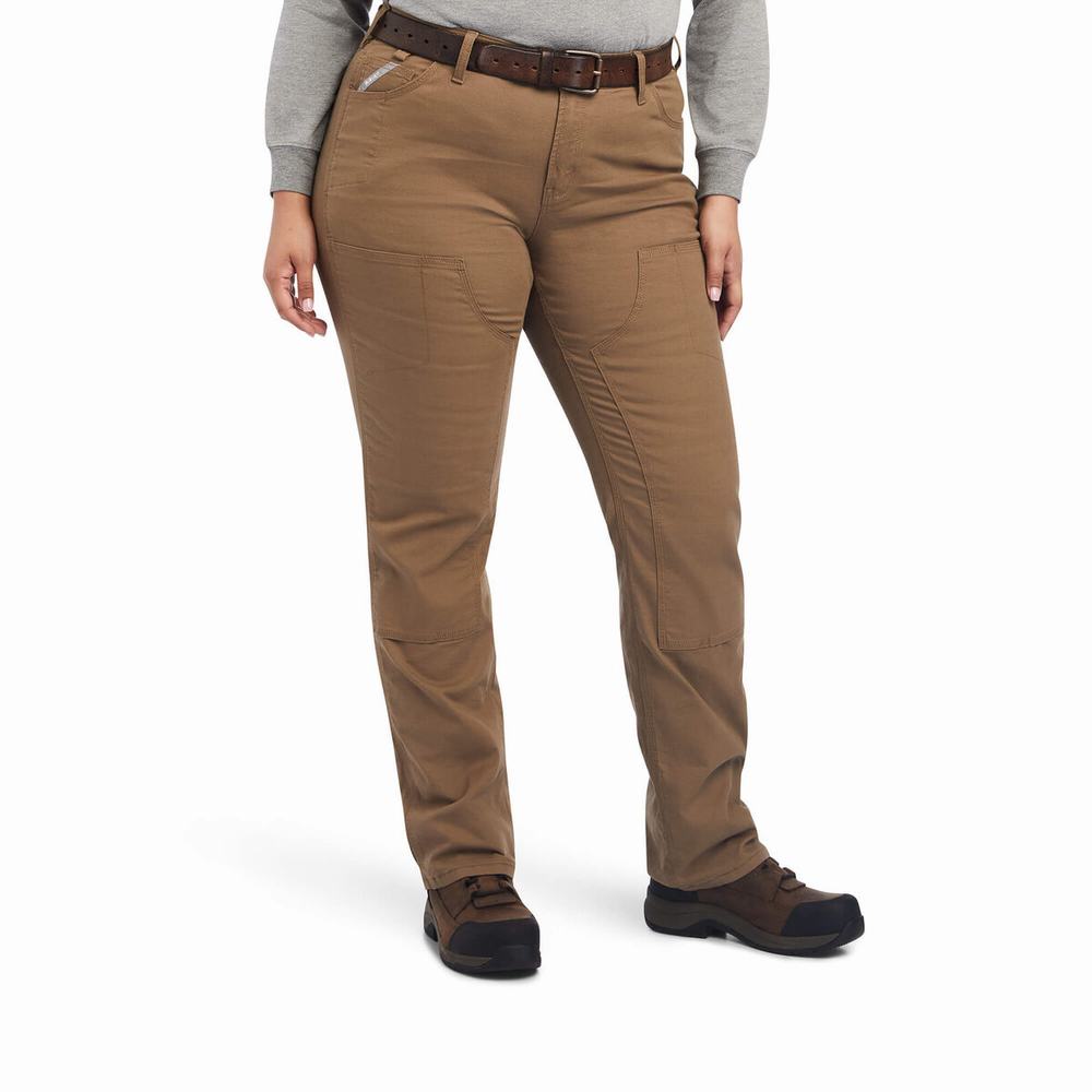 Pantaloni Ariat Rebar DuraStretch Made Tough Double Front Donna Khaki | IT541NAWT