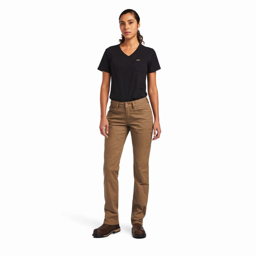 Pantaloni Ariat Rebar DuraStretch Made Tough Double Front Donna Khaki | IT541NAWT