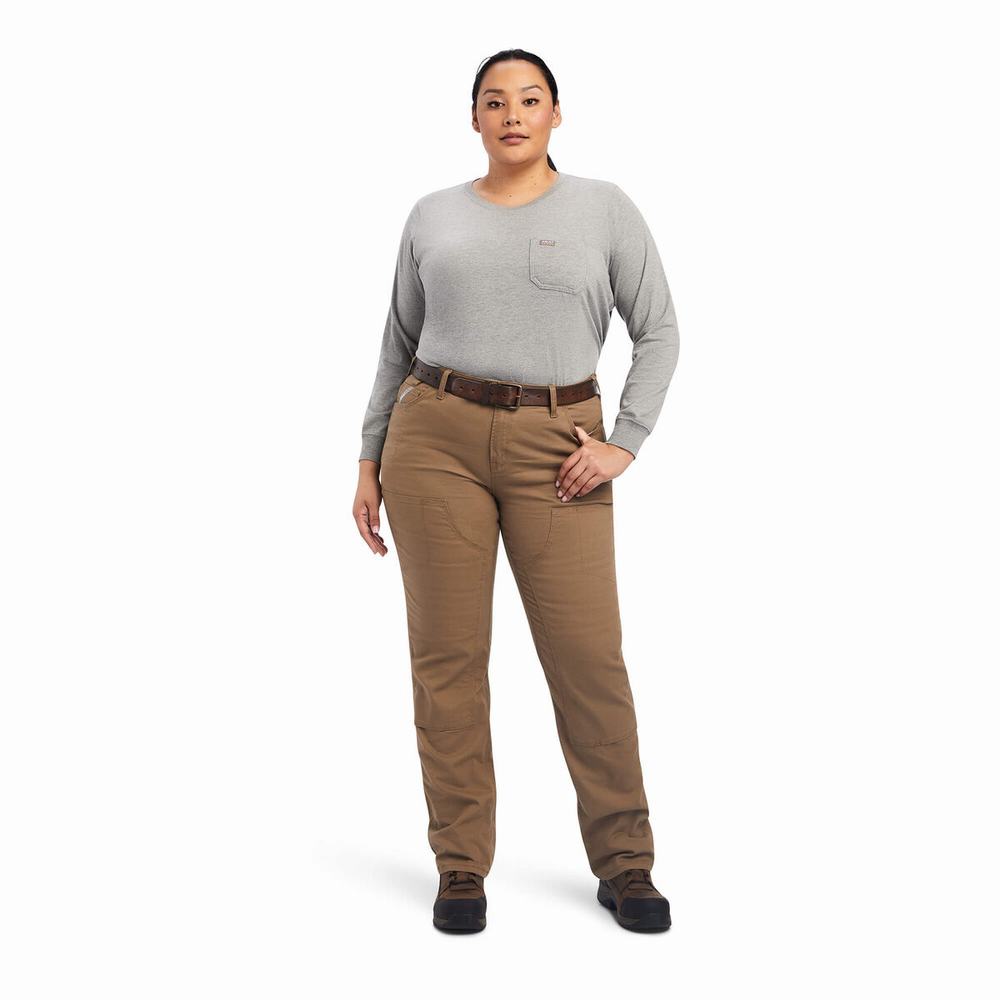 Pantaloni Ariat Rebar DuraStretch Made Tough Double Front Donna Khaki | IT541NAWT