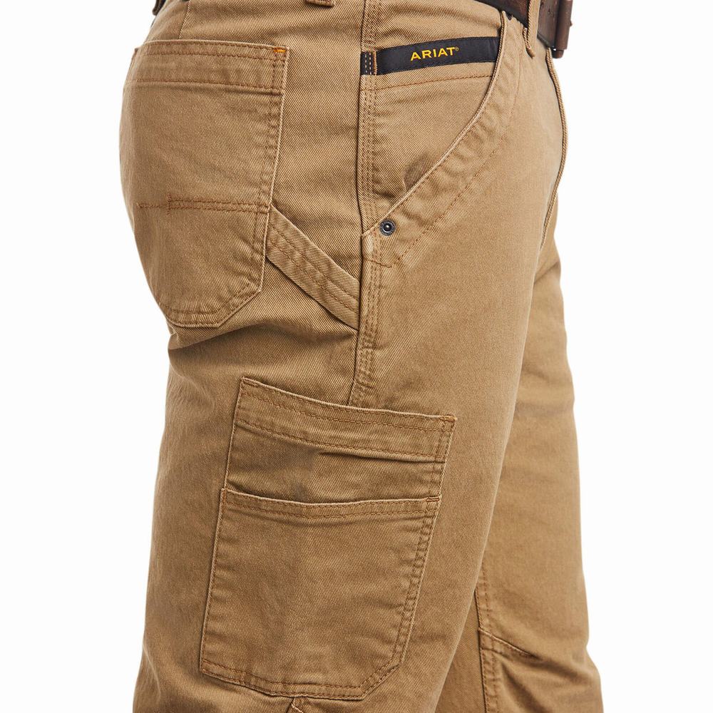 Pantaloni Ariat Rebar M4 Relaxed DuraStretch Washed Twill Dungaree Cut Uomo Khaki | IT587TNYG