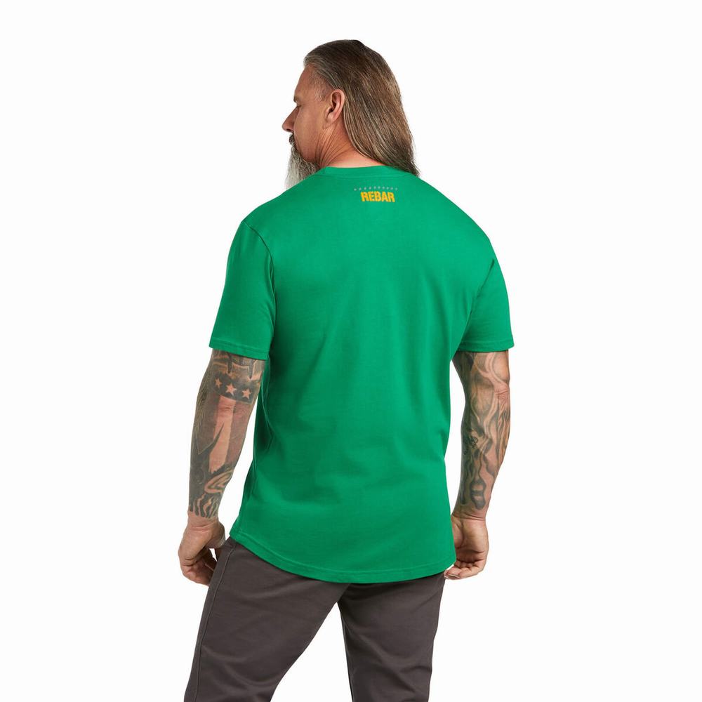 Short Sleeve Ariat Rebar Cotone Strong Block Uomo Verdi | IT017UHAX