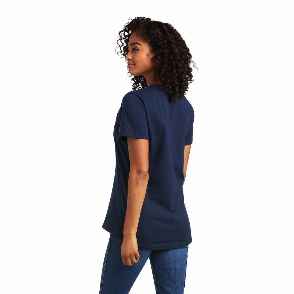 Short Sleeve Ariat Rebar Cotone Strong Donna Blu Marino | IT603YUGL